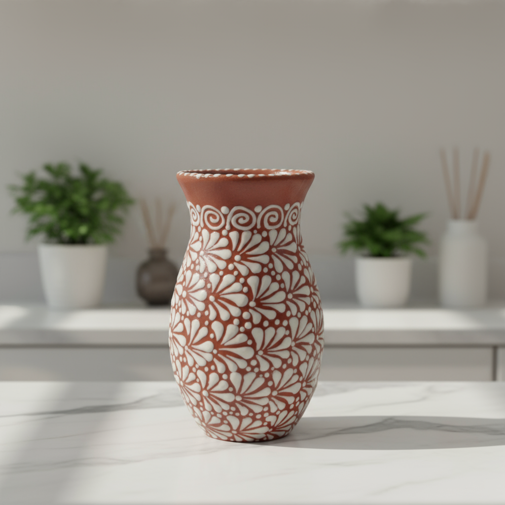 Handcrafted Talavera Relief Pottery Vase
