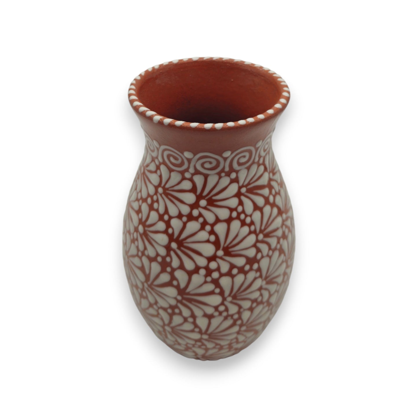 Ceramic vase with decorative pattern on a white background