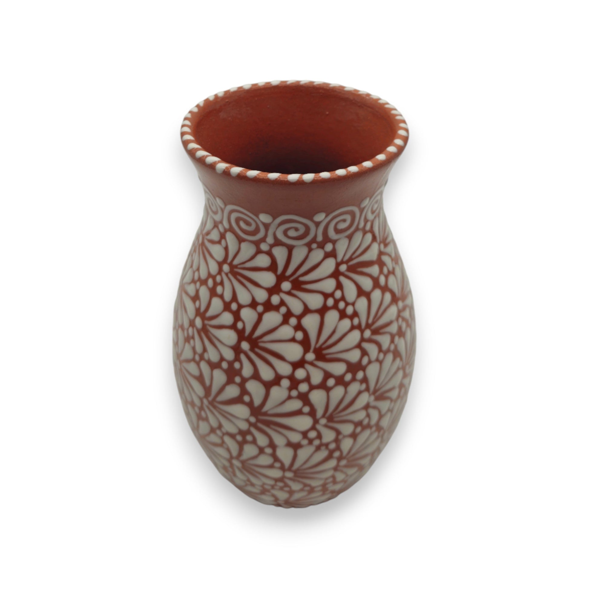 Ceramic vase with decorative pattern on a white background