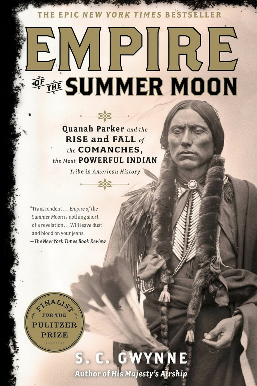 Book cover of 'Empire of the Summer Moon' featuring a Native American chief.