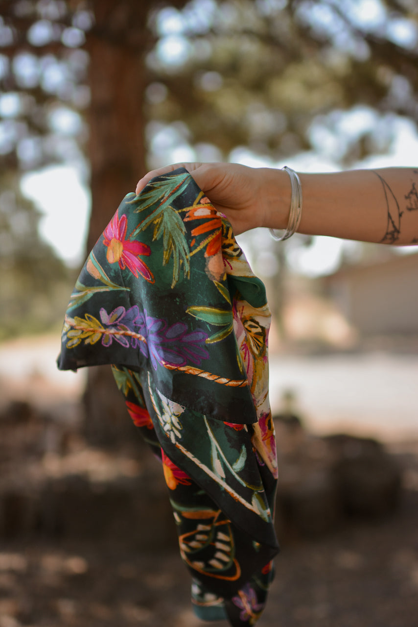 Vivid Wildflowers Western Cowgirl Wild Rag - Mulberry Silk