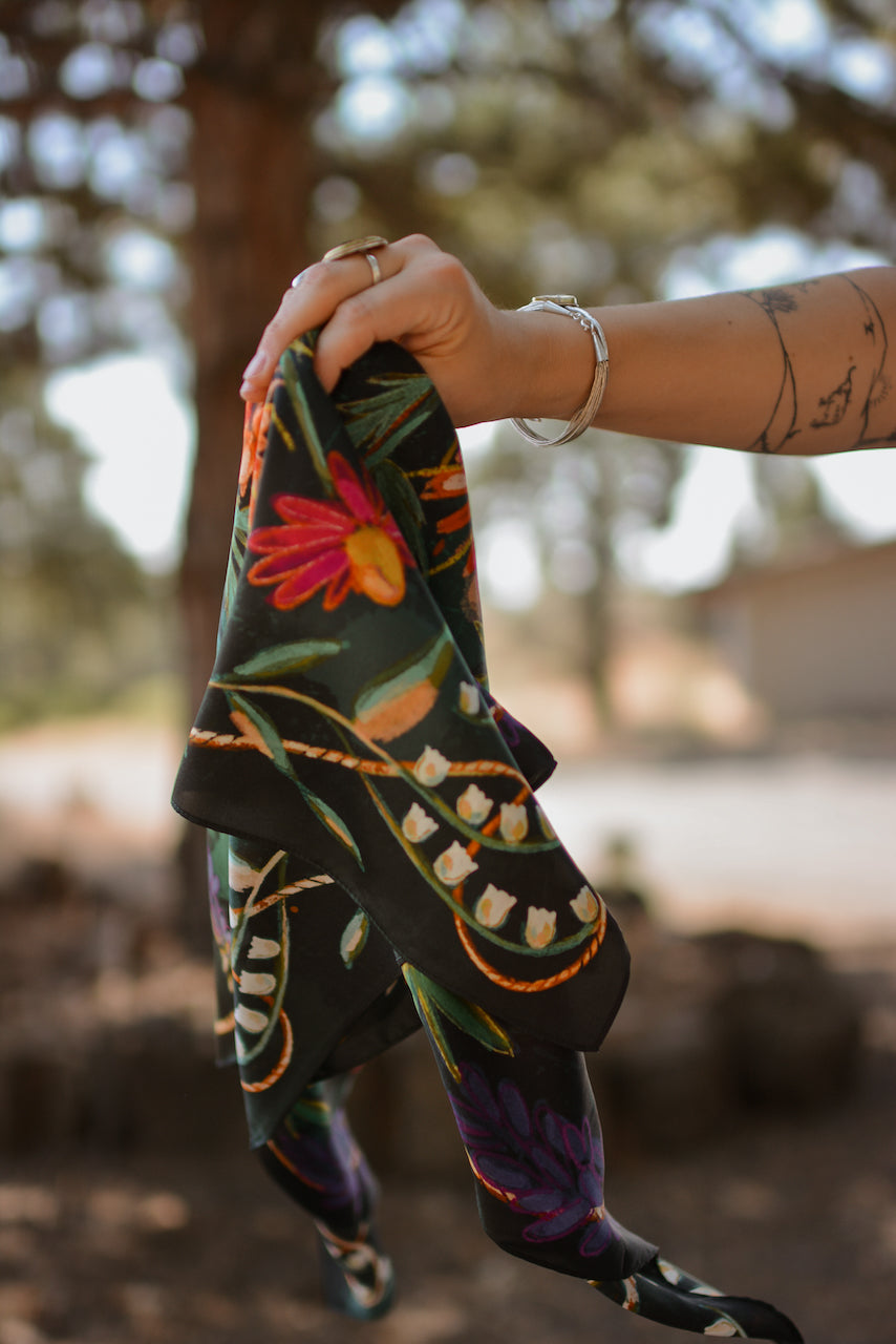 Vivid Wildflowers Western Cowgirl Wild Rag - Mulberry Silk