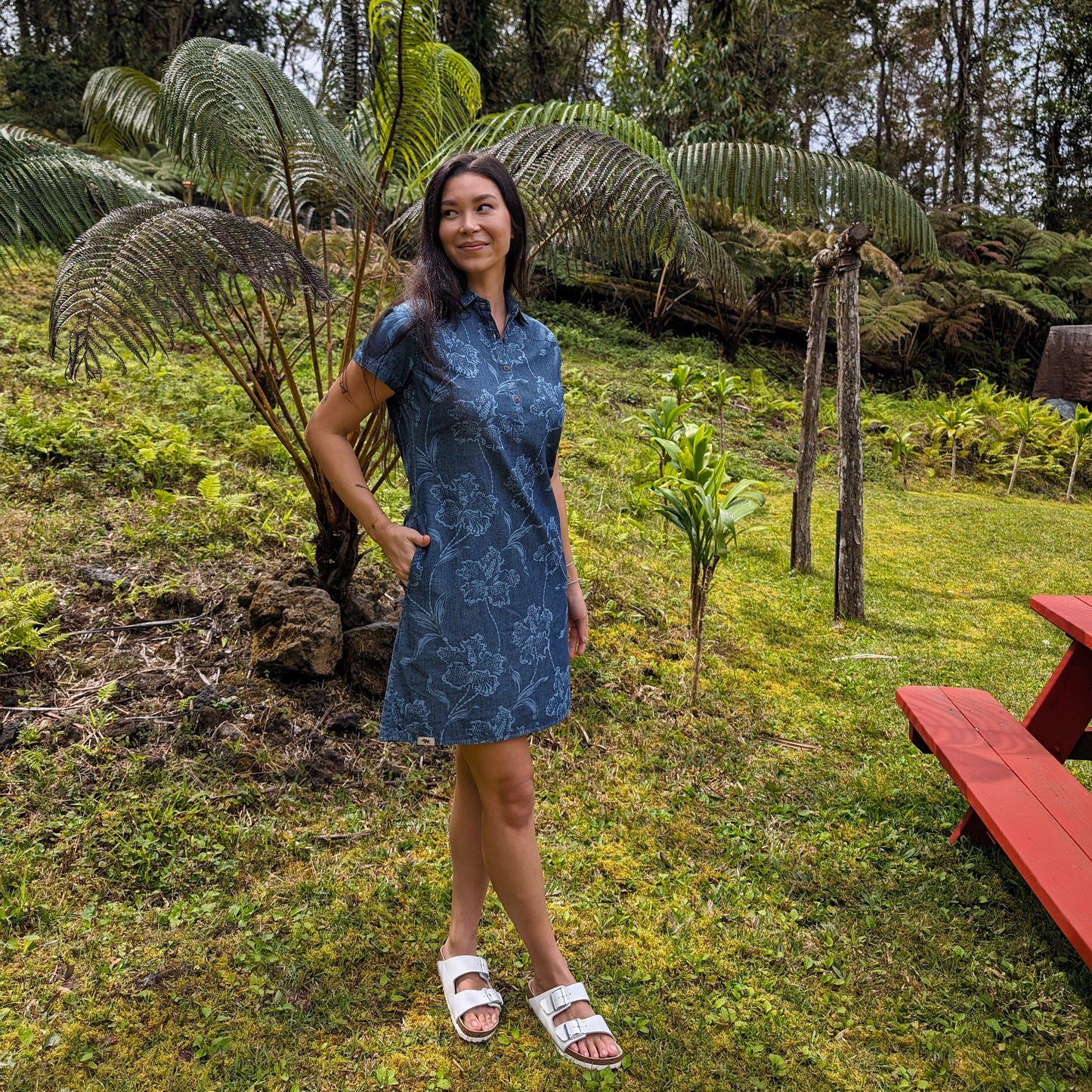 Indigo Denim Western Floral Dress