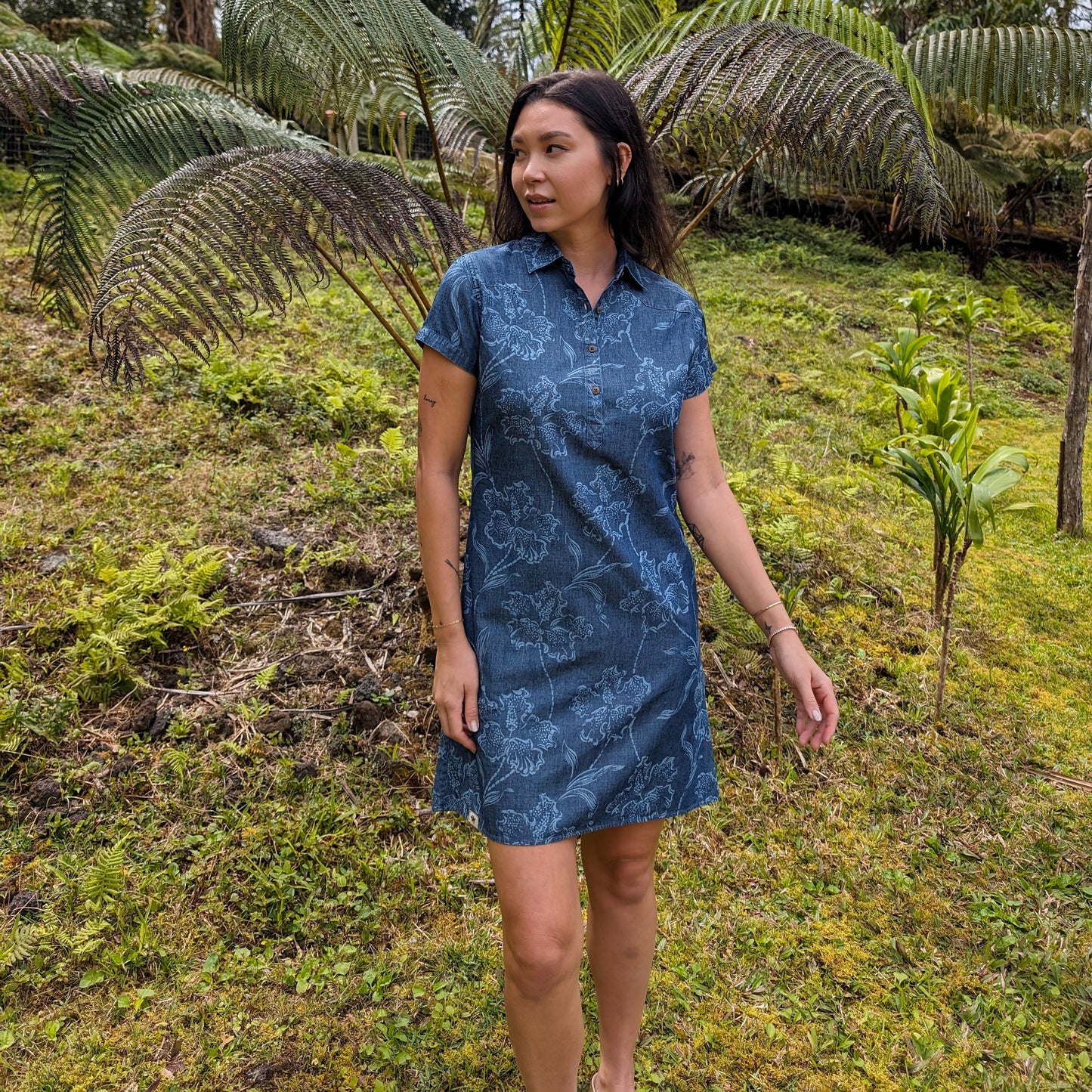 Indigo Denim Western Floral Dress