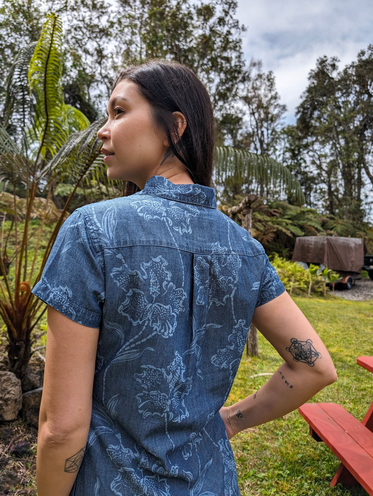 Indigo Denim Western Floral Dress