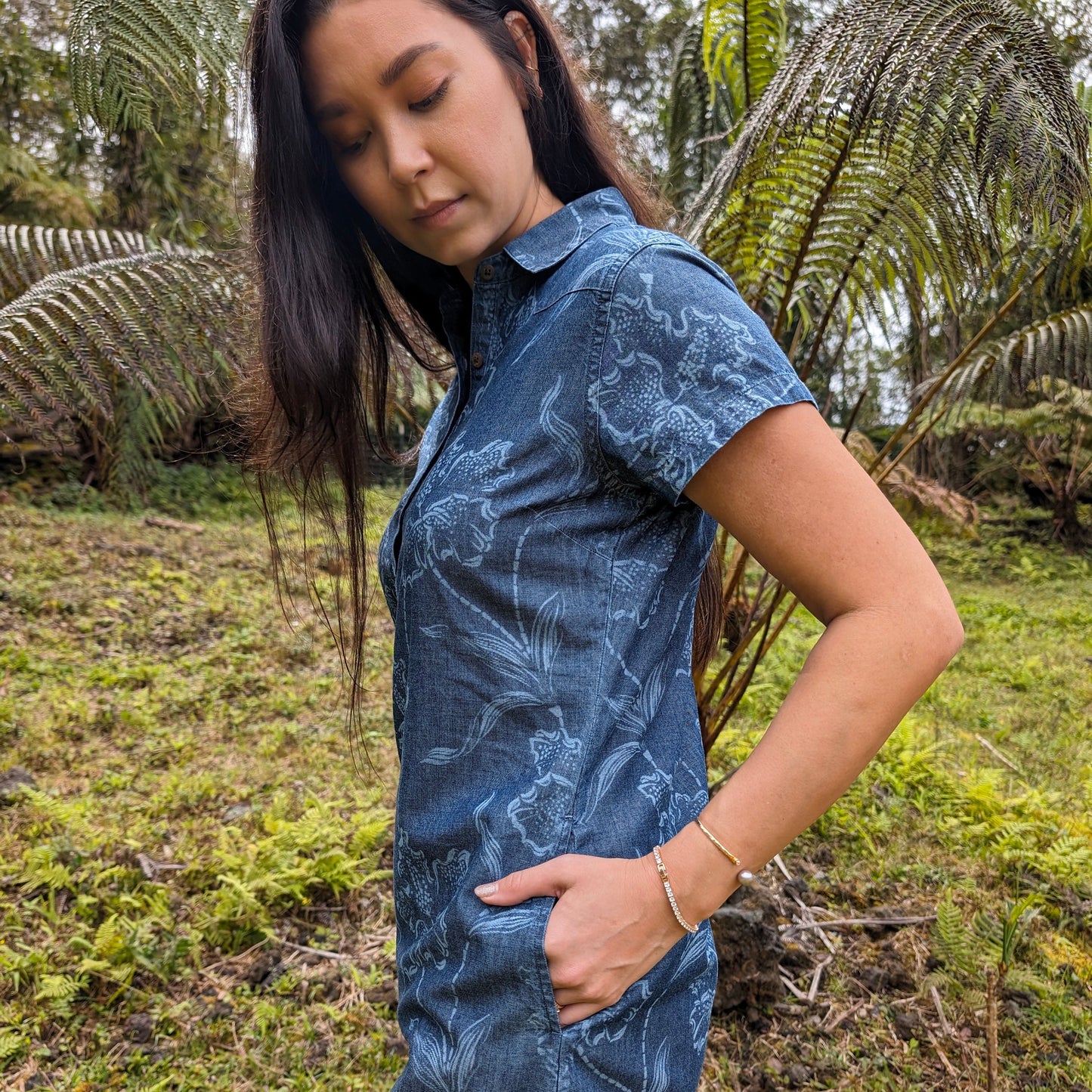 Indigo Denim Western Floral Dress